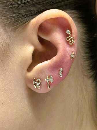 14 Ayar Altın Piercing Tragus Küpe 25114-T004