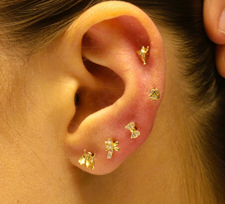  14 Ayar Altın Piercing Tragus Küpe 25114-T025