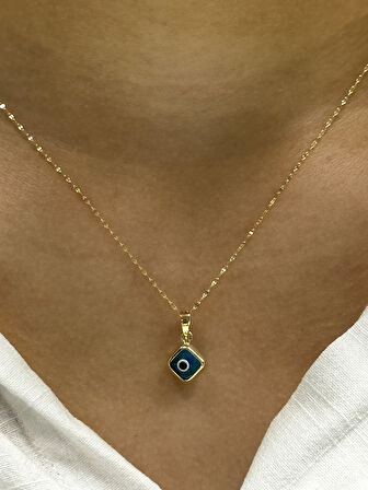  14 Ayar Altın Nazar Boncuklu Aynalı Zincir 28199