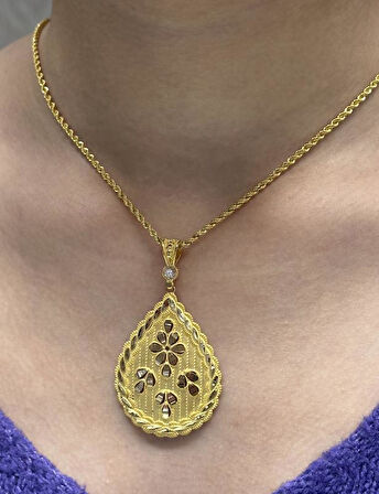  Altın Trabzon Hasır Kolye Uçlu Halat Zincir