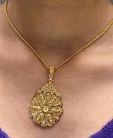 Altın Dorika Toplu Kolye Uçlu Halat Zincir