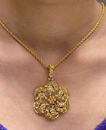 Altın Dorika Toplu Kolye Uçlu Halat Zincir 37001