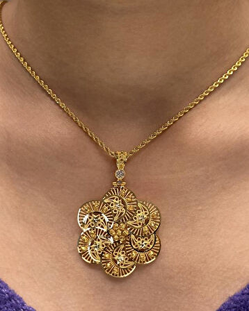 Altın Dorika Toplu Kolye Uçlu Halat Zincir 37001