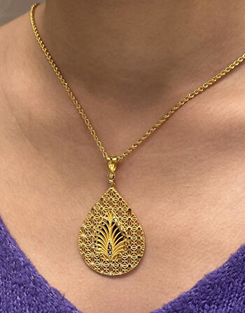  Altın Dorika Toplu Kolye Uçlu Halat Zincir 37005