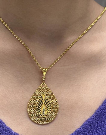  Altın Dorika Toplu Kolye Uçlu Halat Zincir 37005