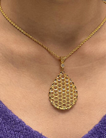  Altın Damla Model Kolye Uçlu Halat Zincir 37007
