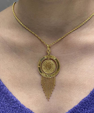  Altın Baskı Çeyrek Kolye Uçlu Halat Zincir 37009