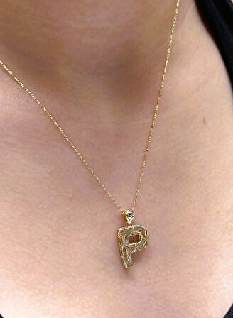 Altın 3 Boyutlu P Harfli Aynalı Zincir Kadın