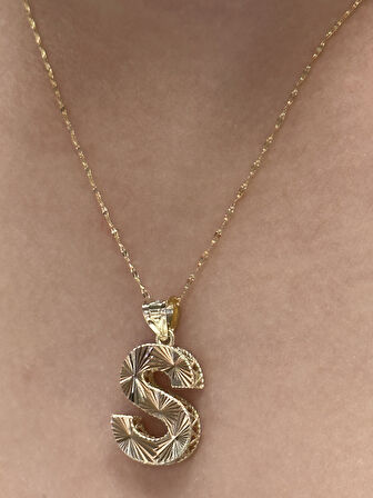  Altın 3 Boyutlu S Harfli Aynalı Zincir