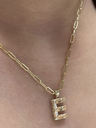  Altın 3 Boyutlu E Harfli Ataç Zincir