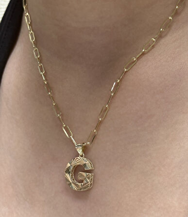  Altın 3 Boyutlu G Harfli Ataç Zincir