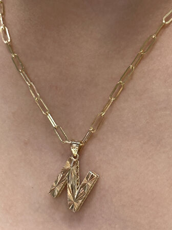  Altın 3 Boyutlu N Harfli Ataç Zincir