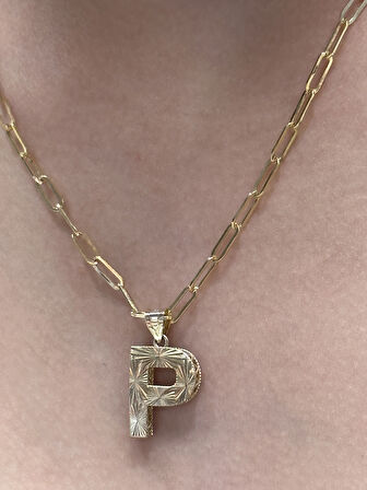 Altın 3 Boyutlu P Harfli Ataç Zincir