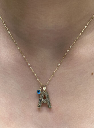  Altın 3 Boyutlu A Harfli Aynalı Zincir