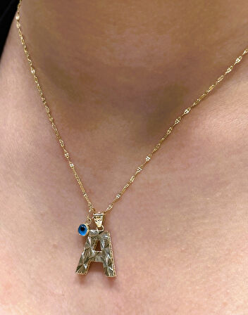  Altın 3 Boyutlu A Harfli Aynalı Zincir