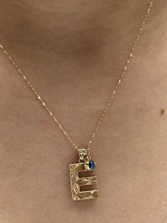 Altın 3 Boyutlu E Harfli Aynalı Zincir