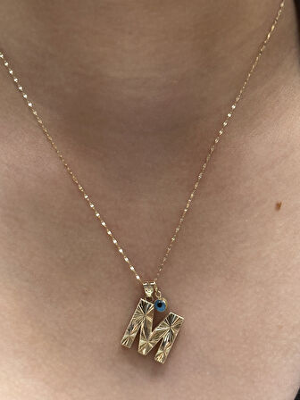  Altın 3 Boyutlu M Harfli  Kadın Aynalı Zincir