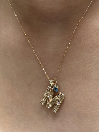  Altın 3 Boyutlu M Harfli  Kadın Aynalı Zincir