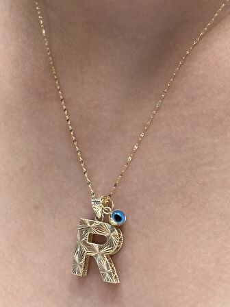  Altın 3 Boyutlu R Harfli Aynalı Zincir