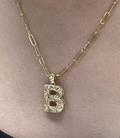  Altın 3 Boyutlu B Harf Kolye Ucu