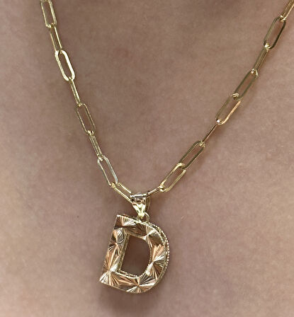  Altın 3 Boyutlu D Harf Kolye Ucu