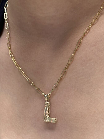 Altın 3 Boyutlu L Harf Kolye Ucu