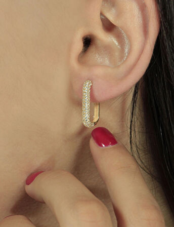  14 Ayar Altın Dikdörtgen Kadın Küpe