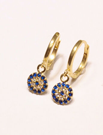 14 Ayar Kadın Altın Nazar Boncuklu Halka Küpe