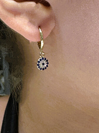 14 Ayar Kadın Altın Nazar Boncuklu Halka Küpe