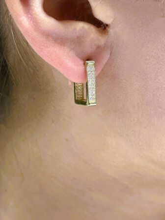  14 Ayar Altın Taşlı Dikdörtgen Küpe