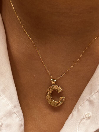  Altın 3 Boyutlu C Harfli Aynalı Zincir 26104-C