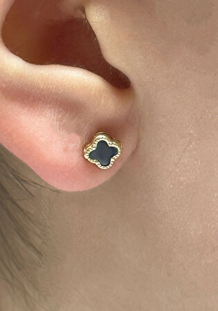 Altın Vidalı Yonca Model Küpe