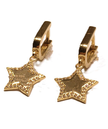  14 Ayar Altın Taşlı Yıldız Model Halka Küpe 25143