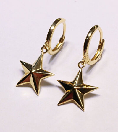  14 Ayar Altın Taşsız Yıldız Model Halka Küpe 25146