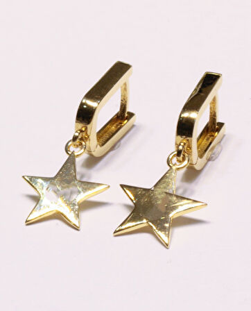 14 Ayar Altın Taşsız Yıldız Model Halka Küpe