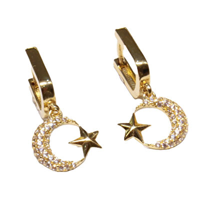  14 Ayar Altın Ay Yıldız Model Halka Küpe 25158