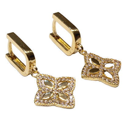 14 Ayar Altın Yonca Model Halka Küpe 25161