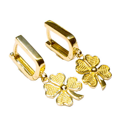 14 Ayar Altın Yonca Model Halka Küpe 25162