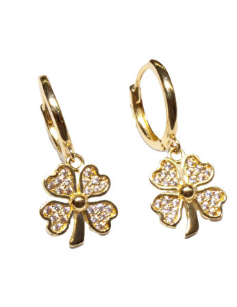 14 Ayar Altın Yonca Model Halka Küpe 25163