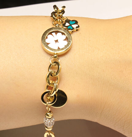 14 Ayar Altın Charm Model Yonca Bileklik