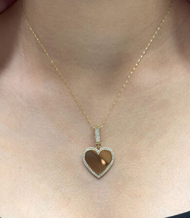 14 Ayar Kalp Kolye Uçlu Aynalı Zincir