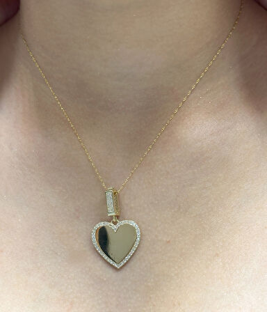 14 Ayar Kalp Kolye Uçlu Aynalı Zincir
