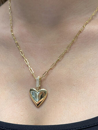 14 Ayar Altın Kalp Kolye Uçlu Ataç Zincir