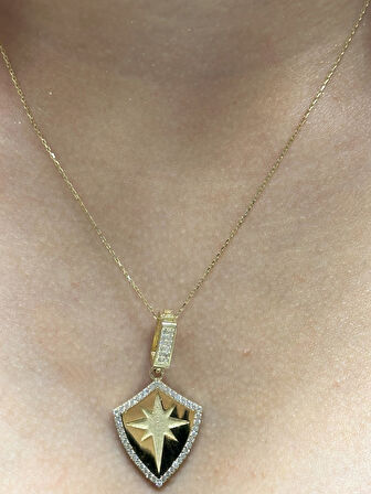  14 Ayar Altın Kutup Yıldız Kolye Uçlu Zincir