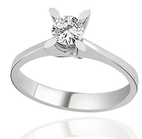  14 Ayar Beyaz Altın Tek Taş Yüzük 24109