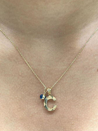  14 Ayar Altın Nazar Boncuklu C Harfli Zincir