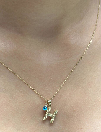  14 Ayar Altın Nazar Boncuklu H Harfli Zincir