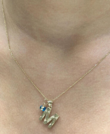  14 Ayar Altın Nazar Boncuklu M Harfli Zincir