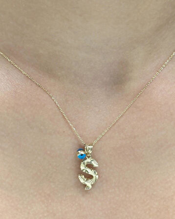 14 Ayar Altın Nazar Boncuklu Ş Harfli Zincir