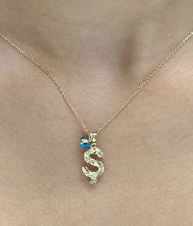 14 Ayar Altın Nazar Boncuklu Ş Harfli Zincir